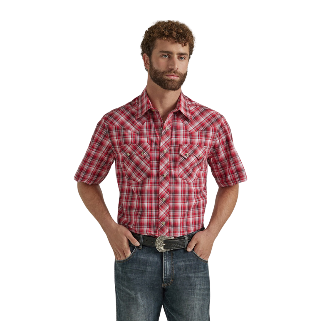 Wrangler Men's Modern Fit Red Plaid Shirt