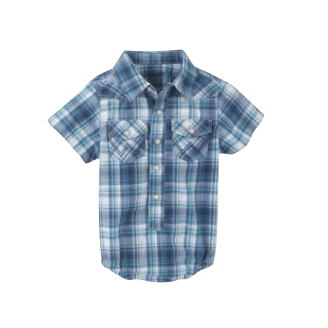 Wrangler Infant Boy's Plaid Turquoise Bodysuit