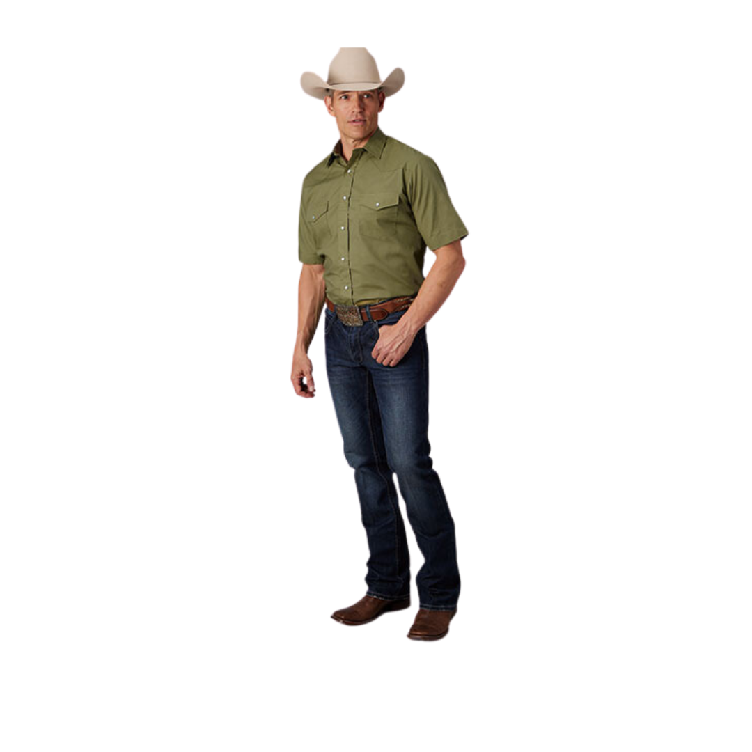 Roper Men's Solid Broadcloth Green Shirt