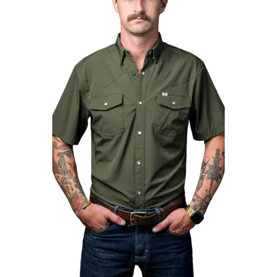 Ferrell Men's Short Sleeve Western Olive Green Shirt