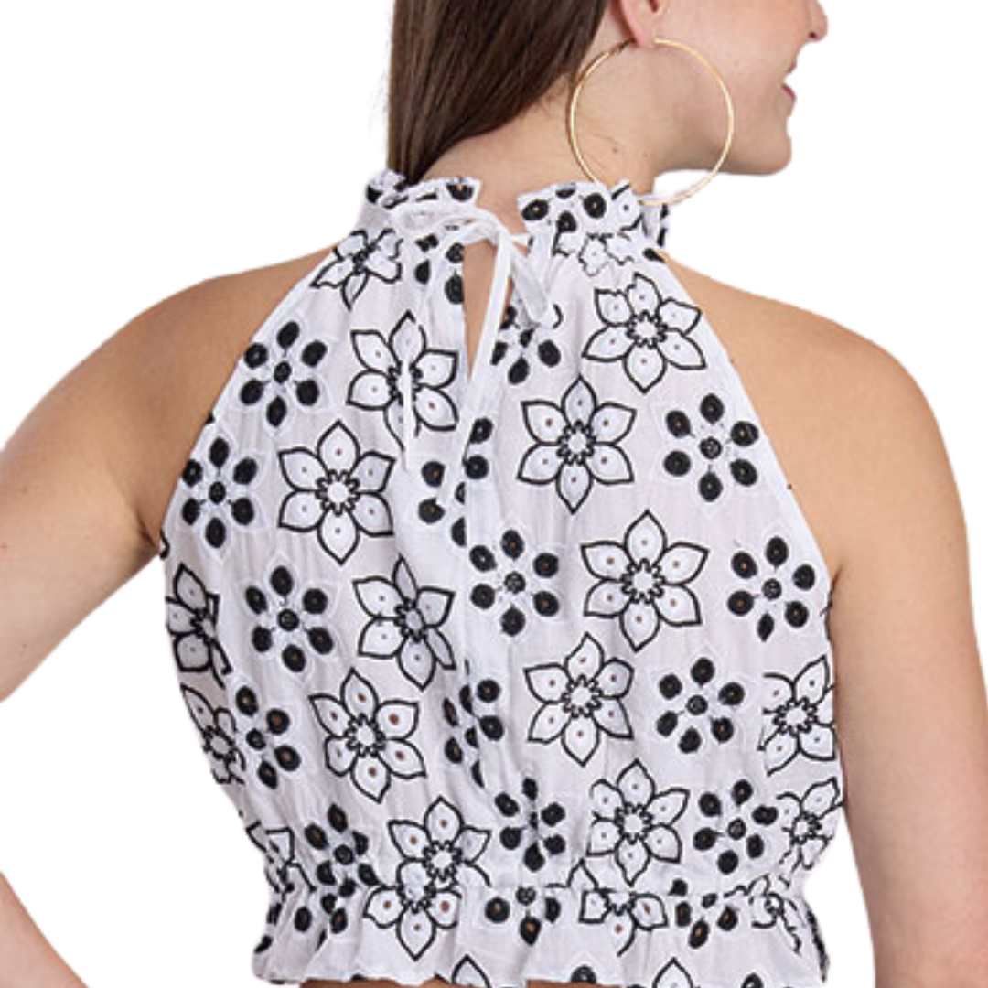 Roper Women's Eyelet Halter Neck White Top