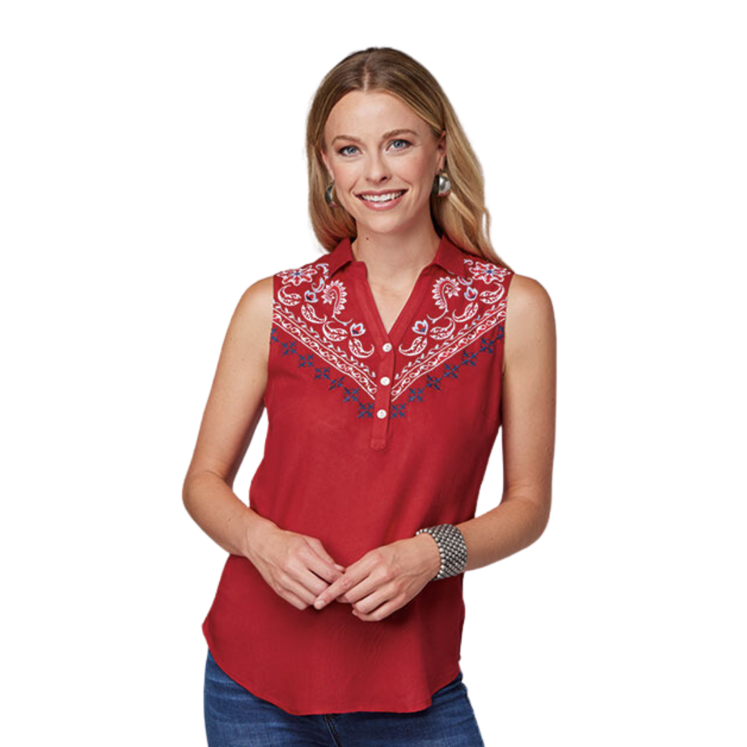 Roper Women's Rayon Sleeveless Red Shirt