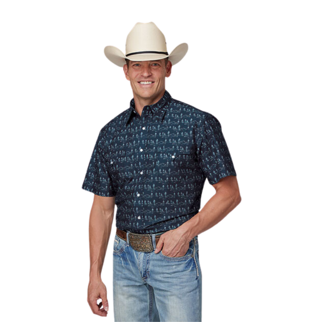 Roper Men's Desert Stripe Print Blue Shirt