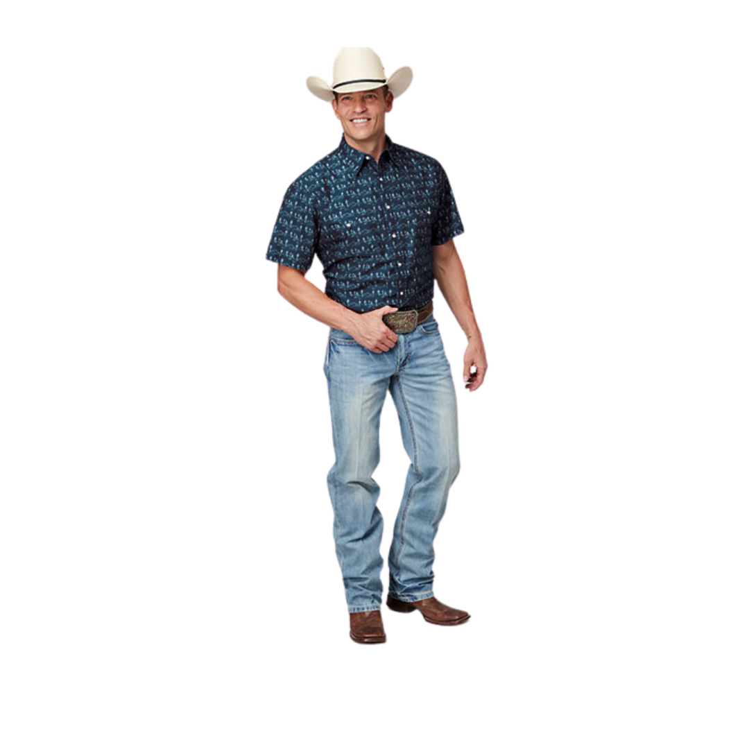 Roper Men's Desert Stripe Print Blue Shirt
