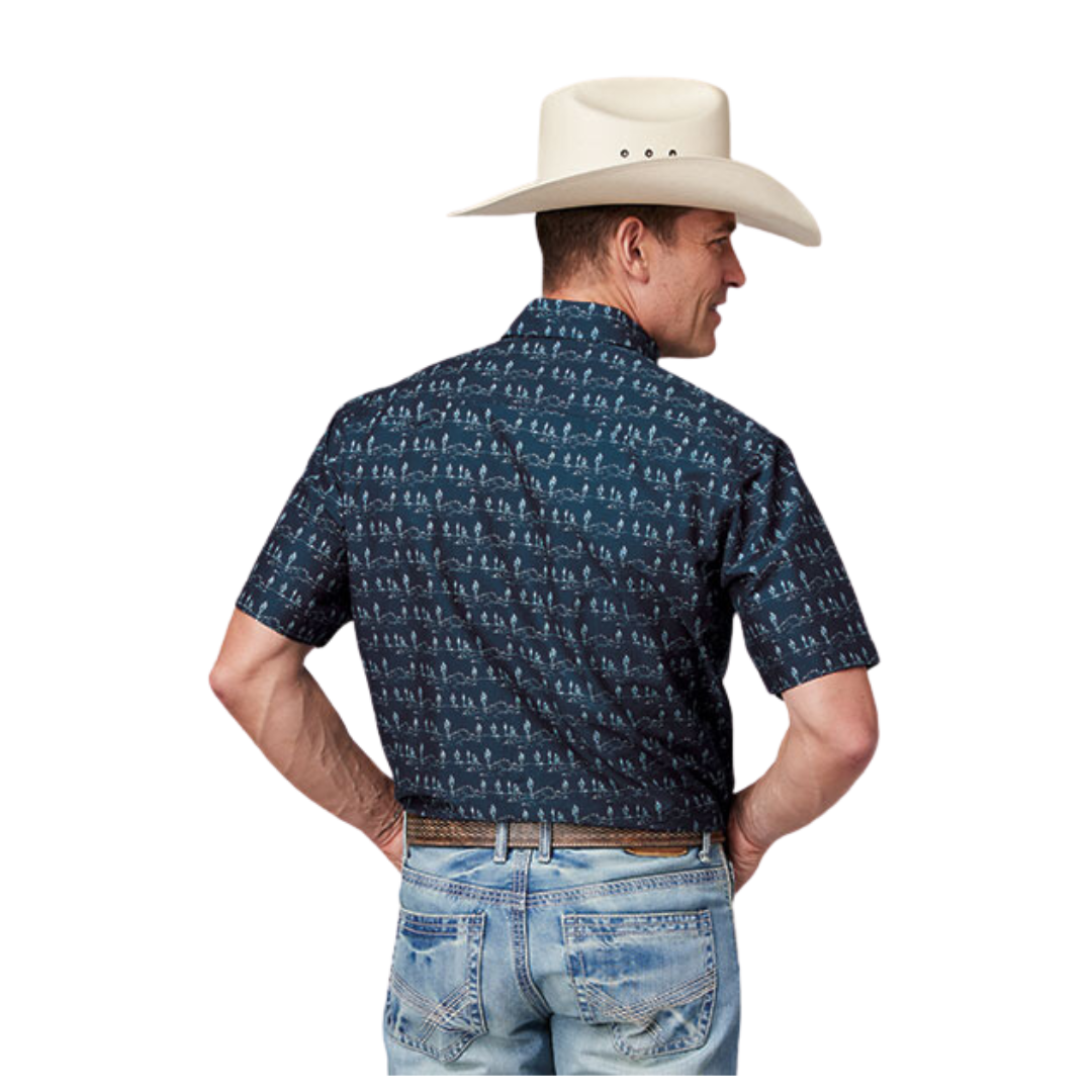 Roper Men's Desert Stripe Print Blue Shirt