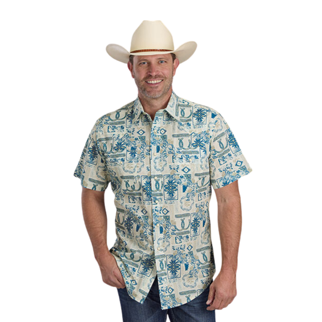 Roper Men's Tropical Resort Print Brown Shirt