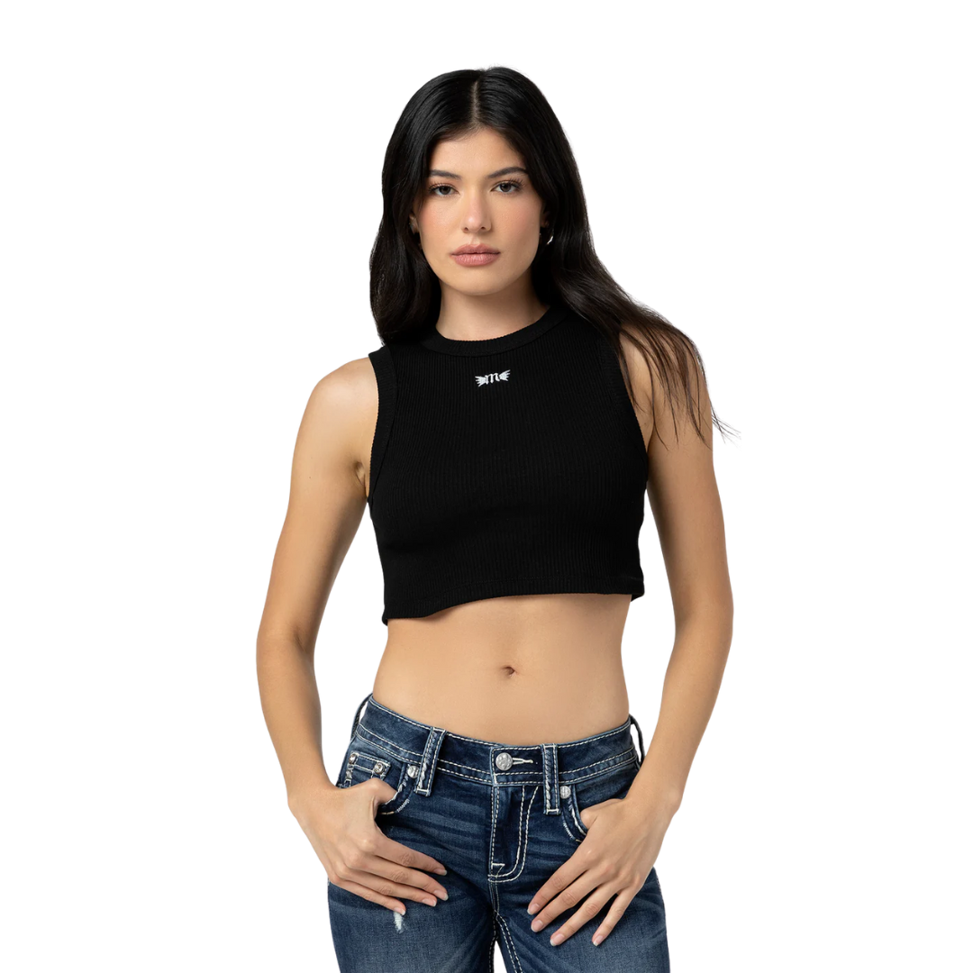 Miss me Women's Everyday Jane Black Crop Tank
