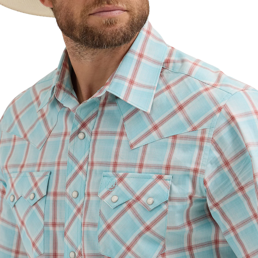 Wrangler Men's Sawtooth Pocket Western Icy Sea Shirt