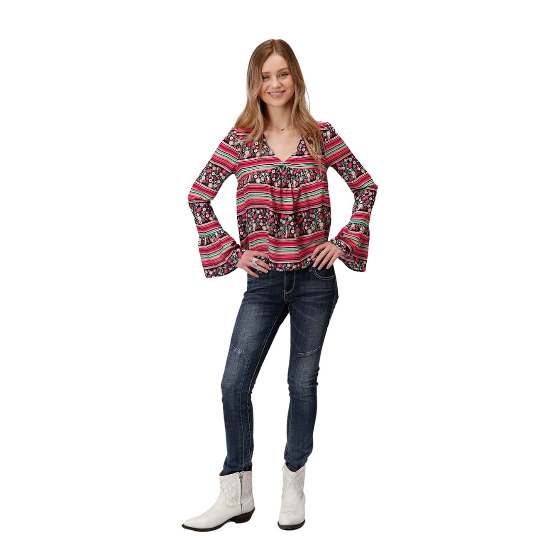 Roper Women's Floral Print Black Blouse