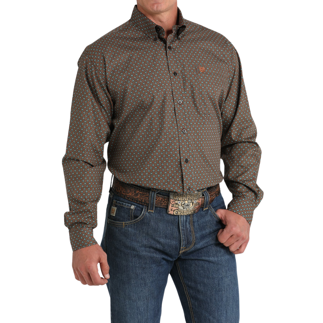 Cinch Men's Geometric Print Brown Shirt
