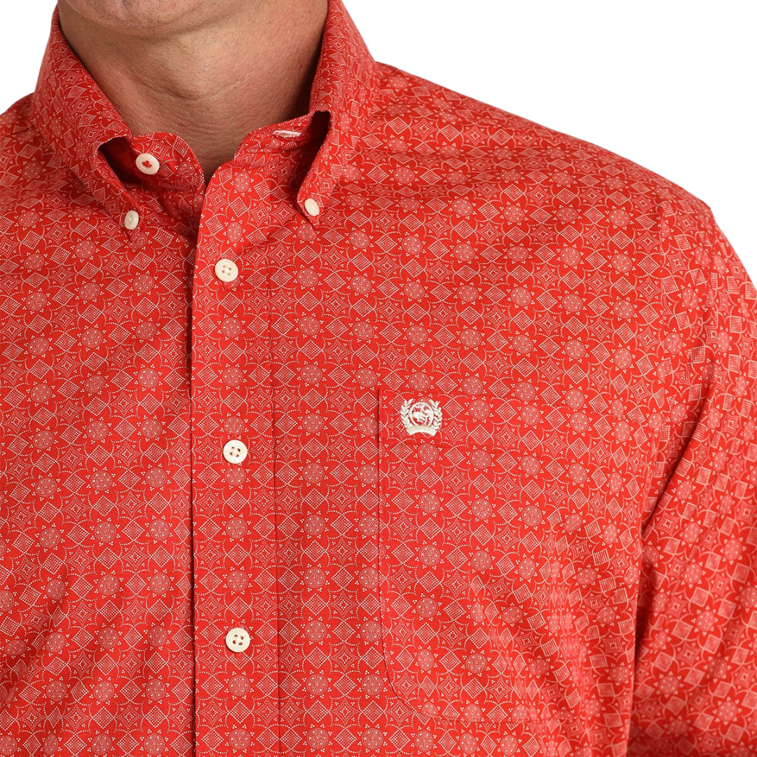 Cinch Men's Geometric Print Red Shirt