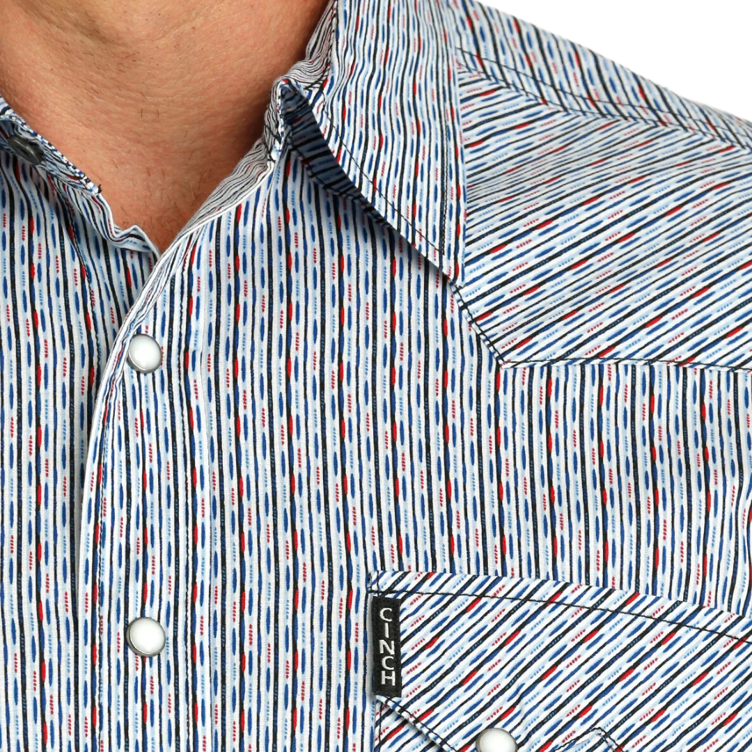 Cinch Men's Modern White Red Dash Print Shirt