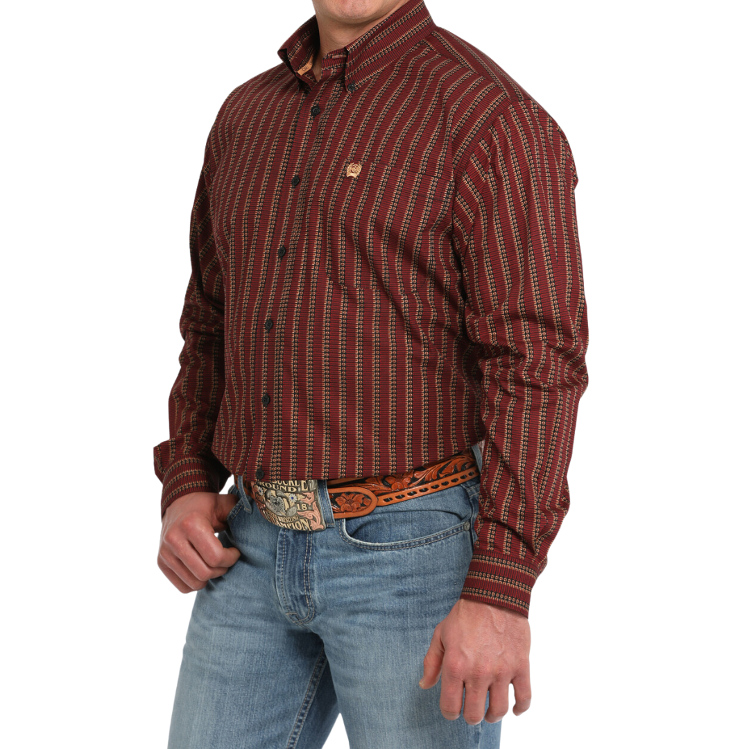 Cinch Men's Stripe Print Red Shirt
