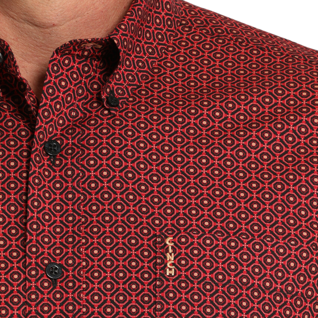 Cinch Men's Modern Fit Geometric Red Shirt