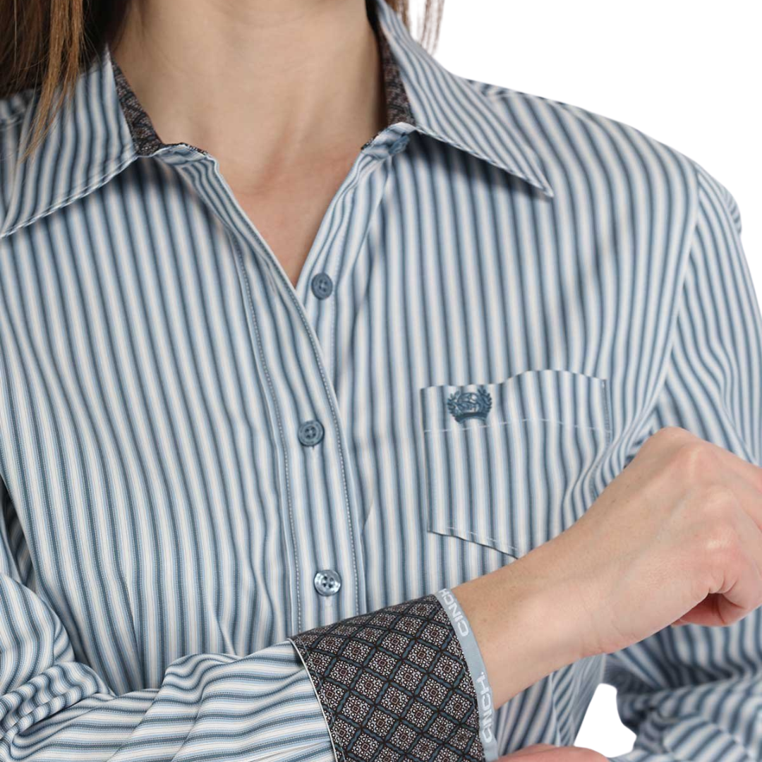 Cinch Women's Stripe Western Blue White Shirt