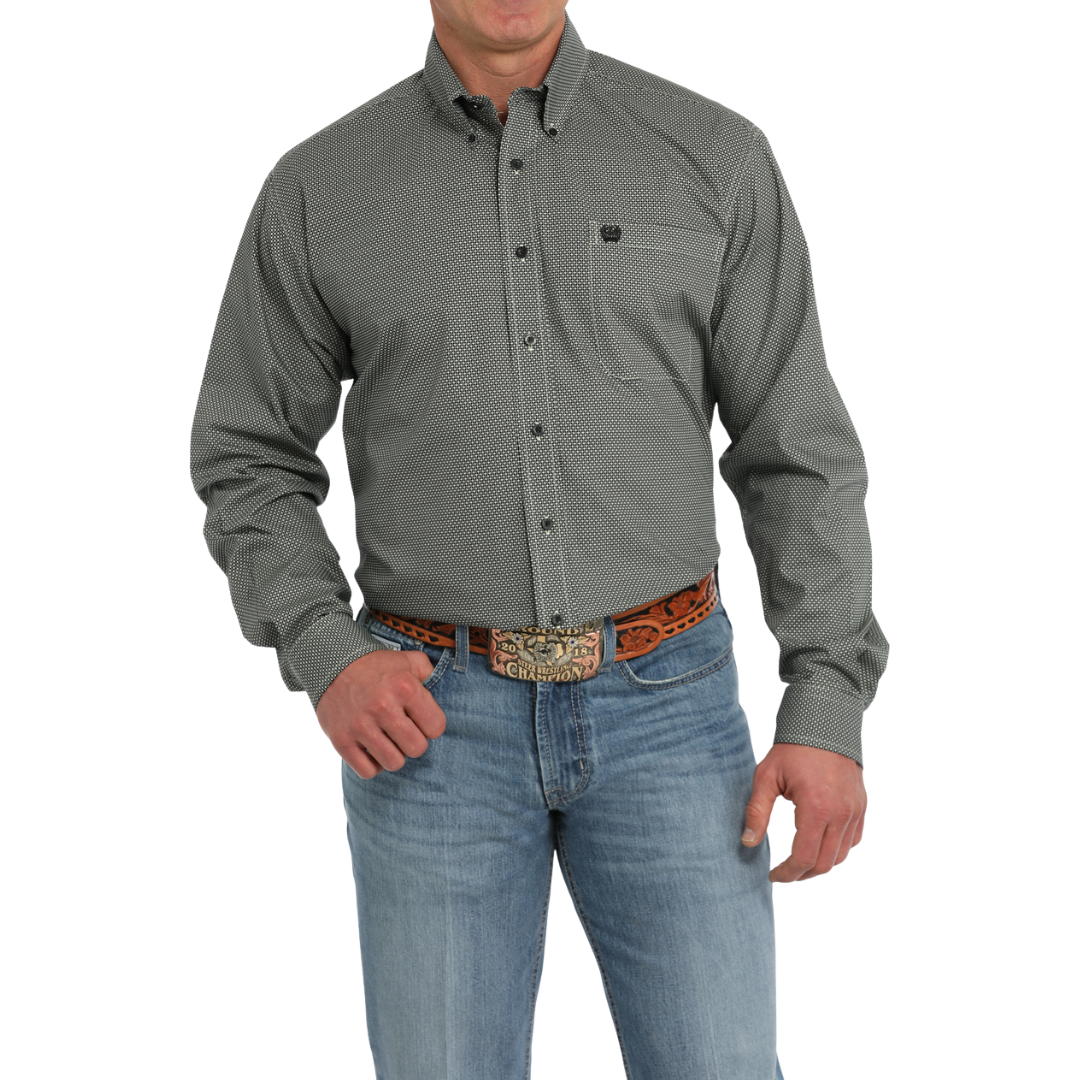 Cinch Men's Geometric Print Black Lime Shirt