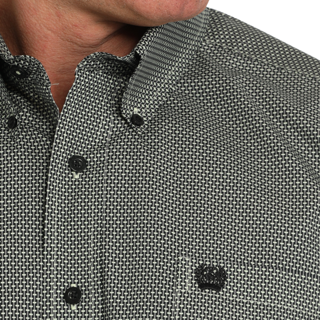 Cinch Men's Geometric Print Black Lime Shirt