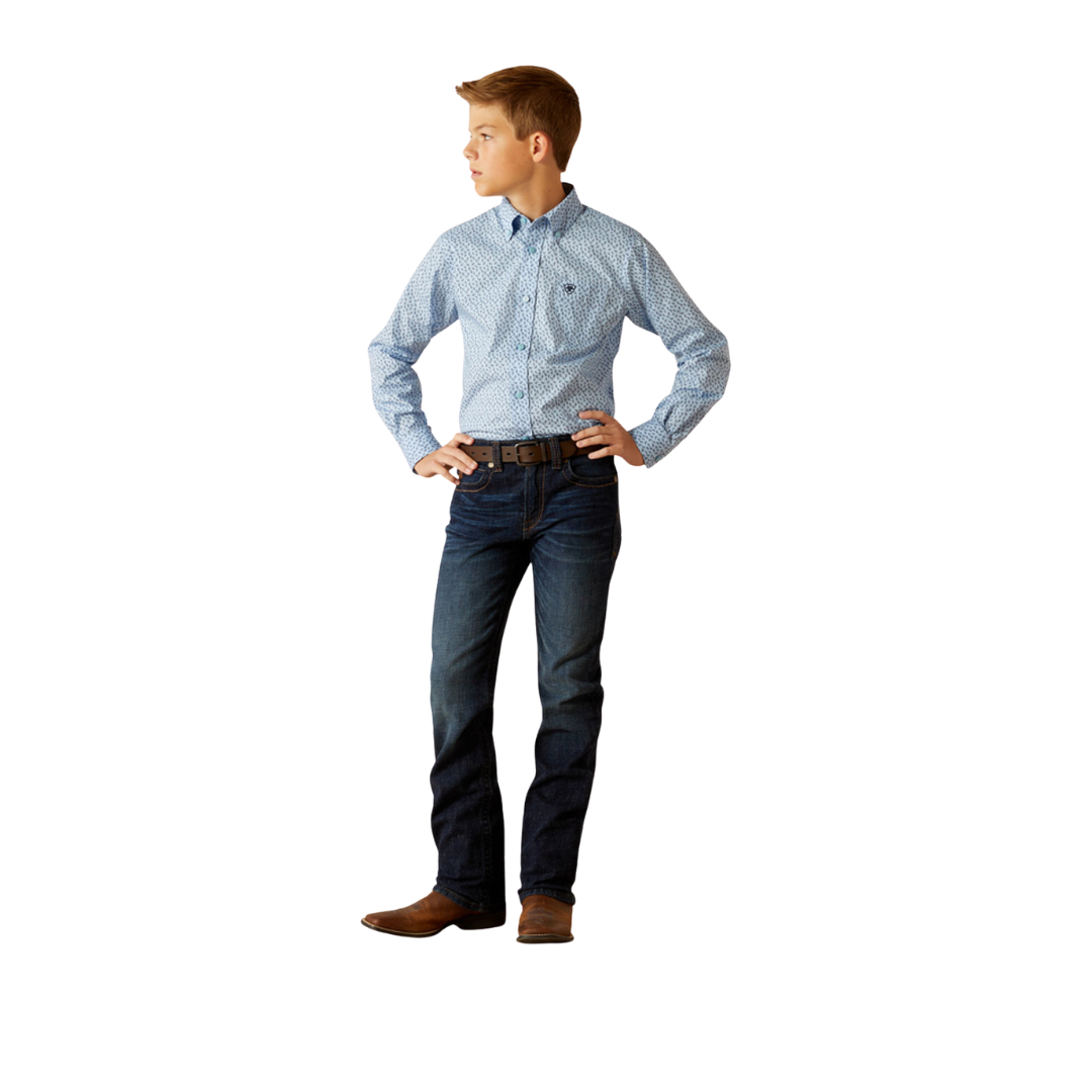 Ariat Youth Boy's Rowan Print Light Blue Shirt