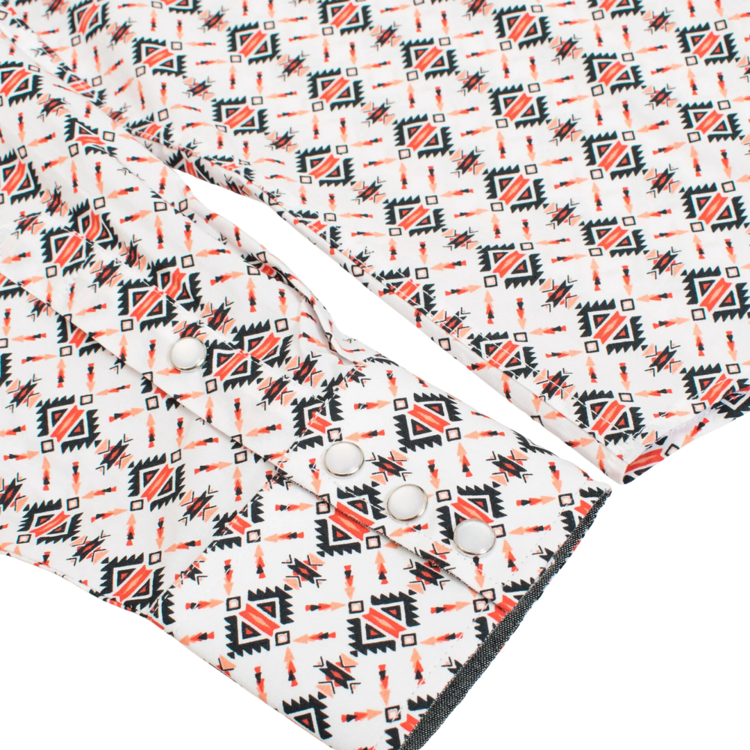 Avalon Men's Western Pearl Snap Aztec Print Red Shirt
