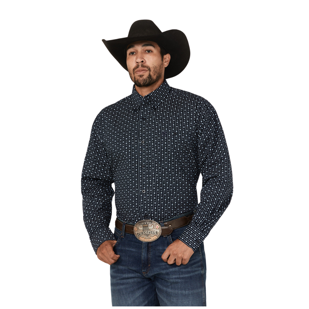 Wrangler Men's Floral Striped Print Long Sleeve Shirt - Big & Tall