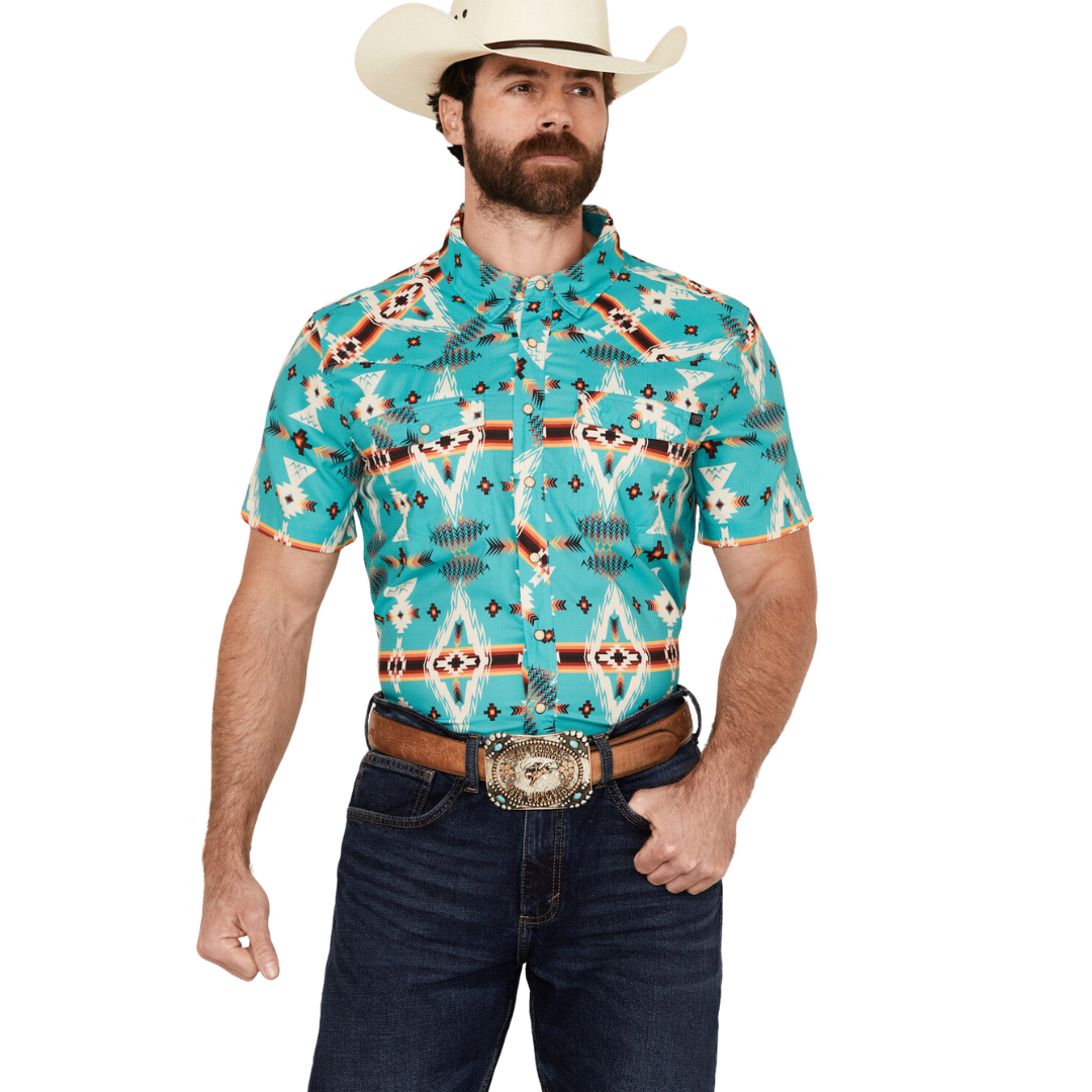 Panhandle Slim Men's Tek Print Turquoise Shirt