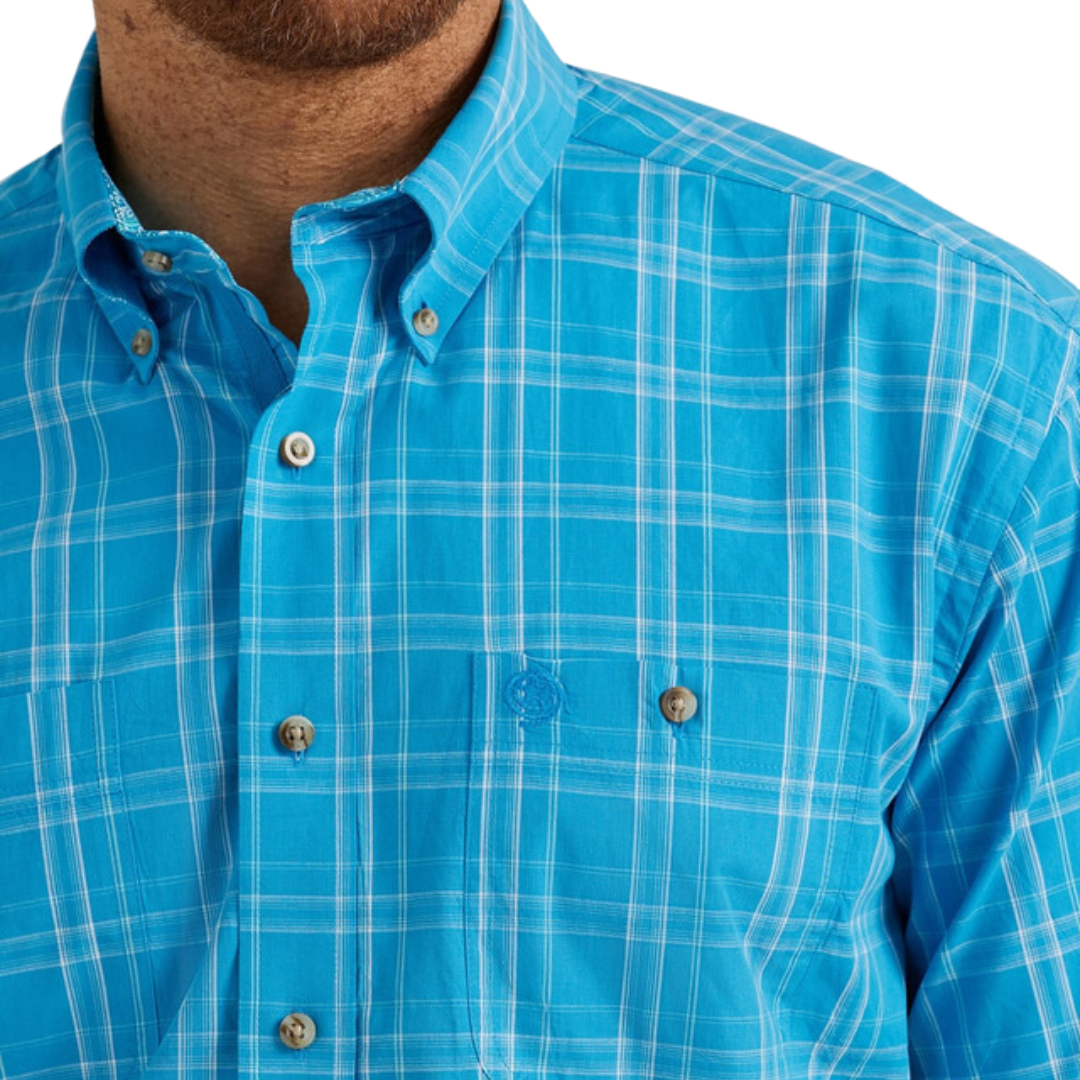 Wrangler Men's George Strait Plaid Blue Shirt