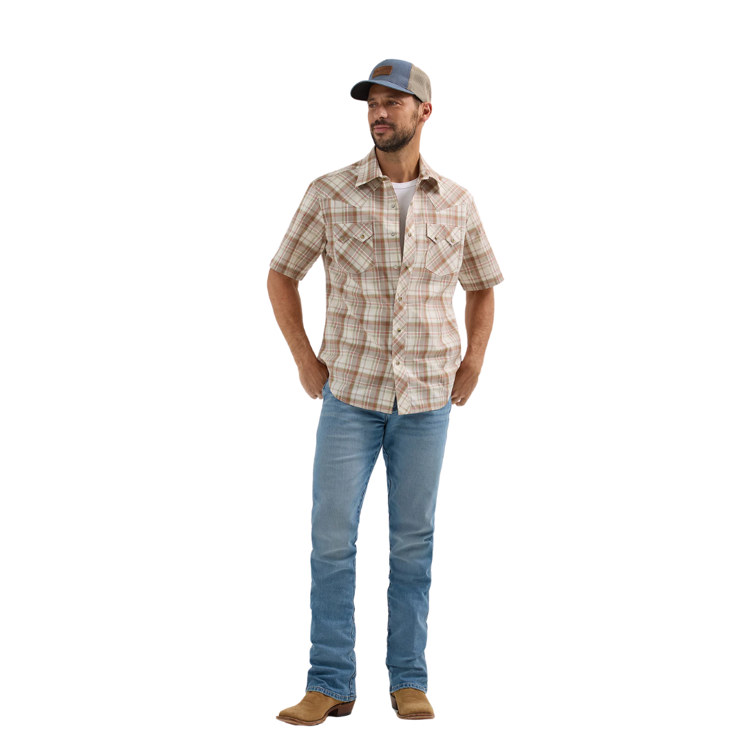 Wrangler Men's Retro Sawtooth Pocket Wheat Brown Shirt