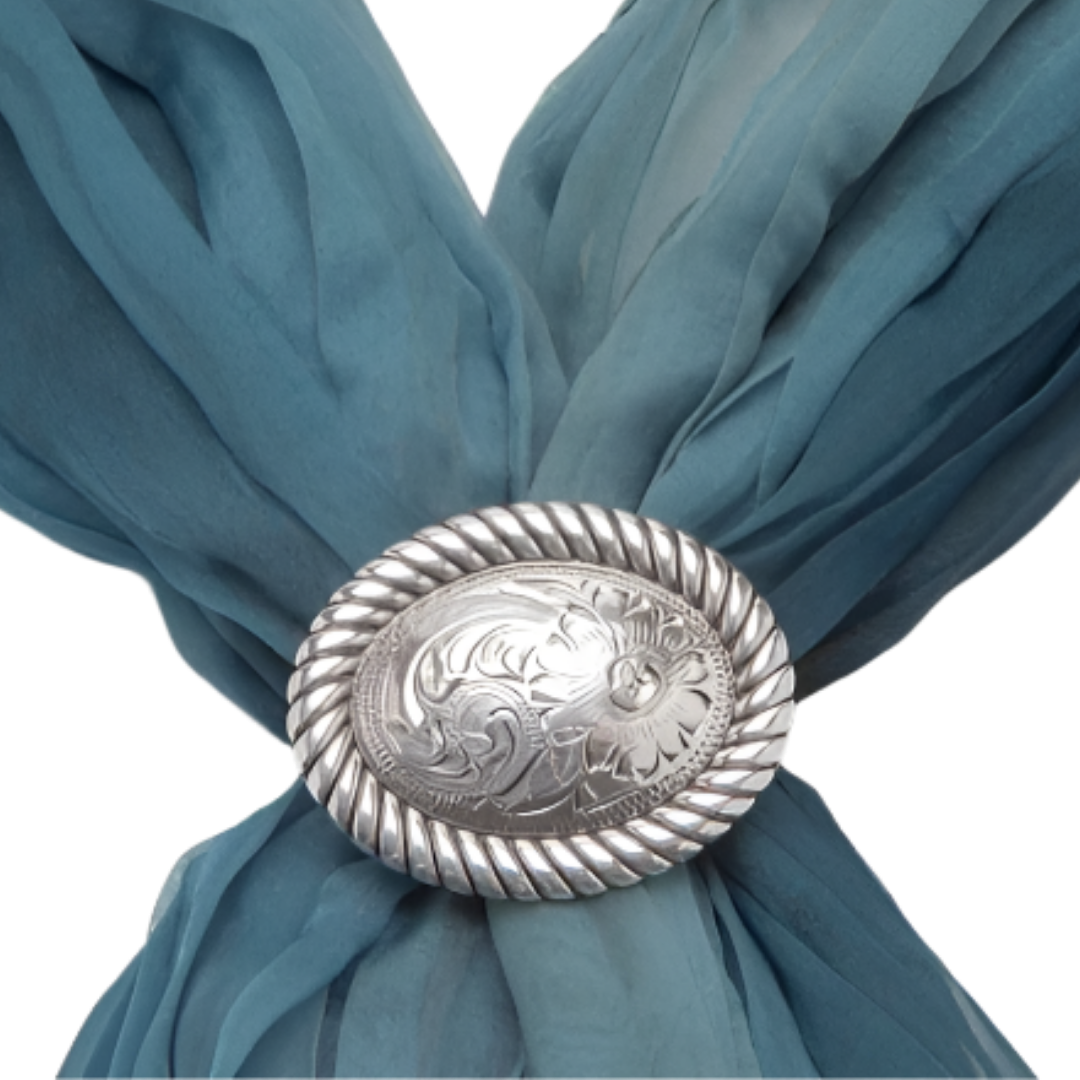 M&F Unisex Oval Engraved Concho Grey Scarf Slide