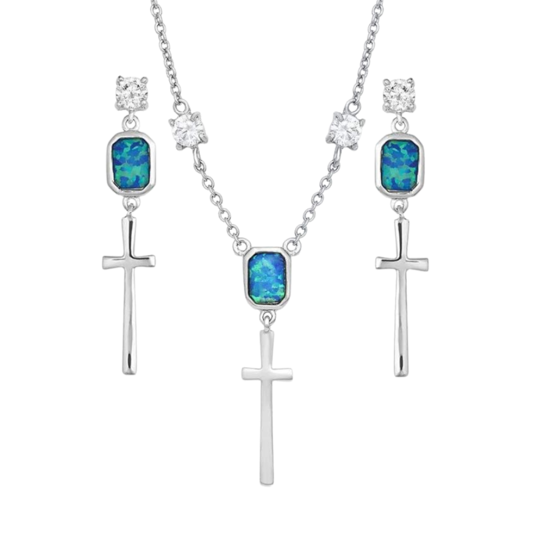 Montana Silversmiths Women's Opalo Cross Dangle Grey Set Necklace