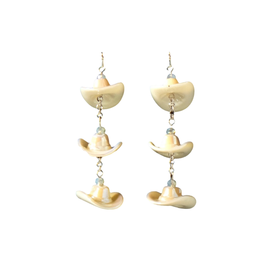 M&F Women's Cowboy Hat Cream Earrings
