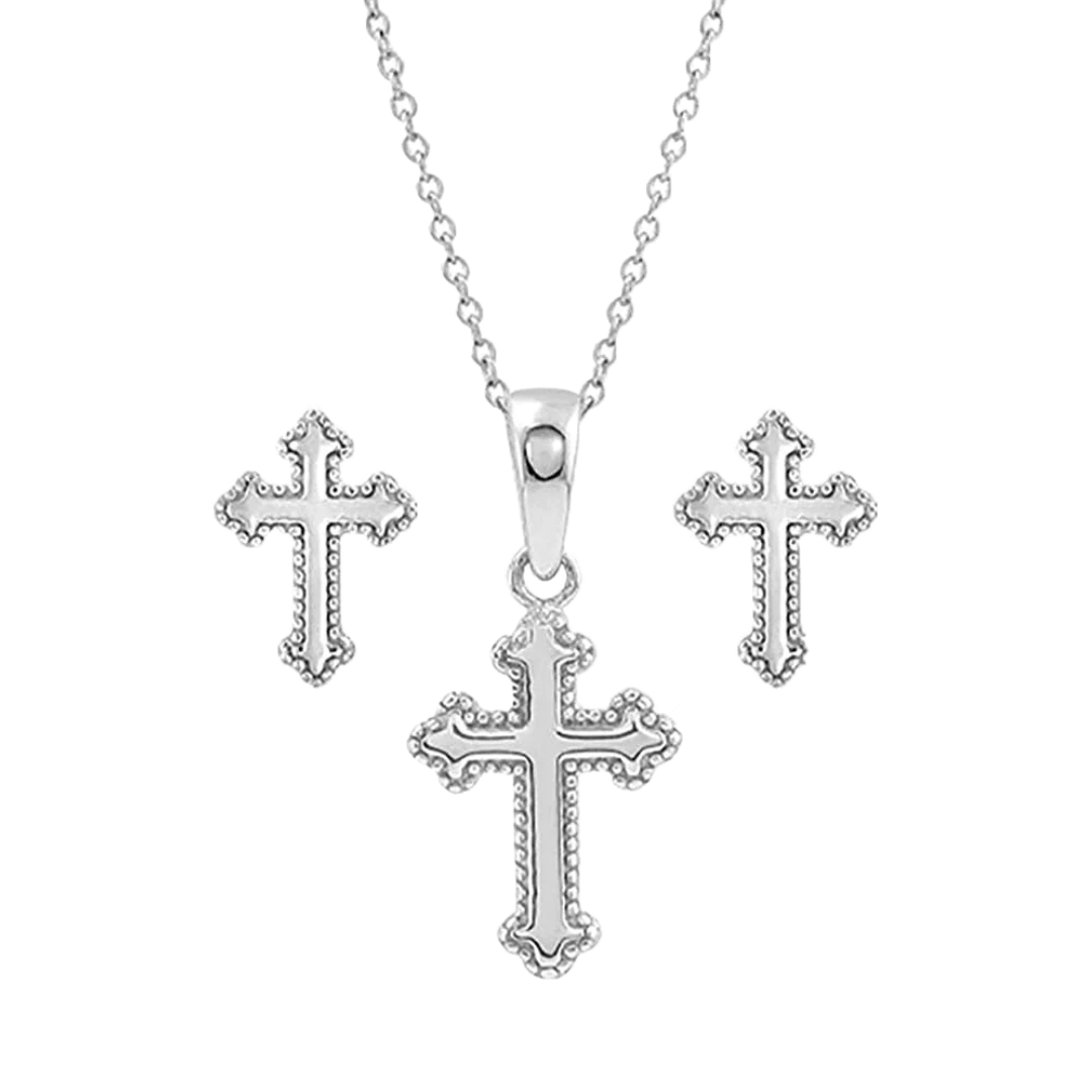 Montana Silversmiths Women's Cross Necklace Earrings Grey Set