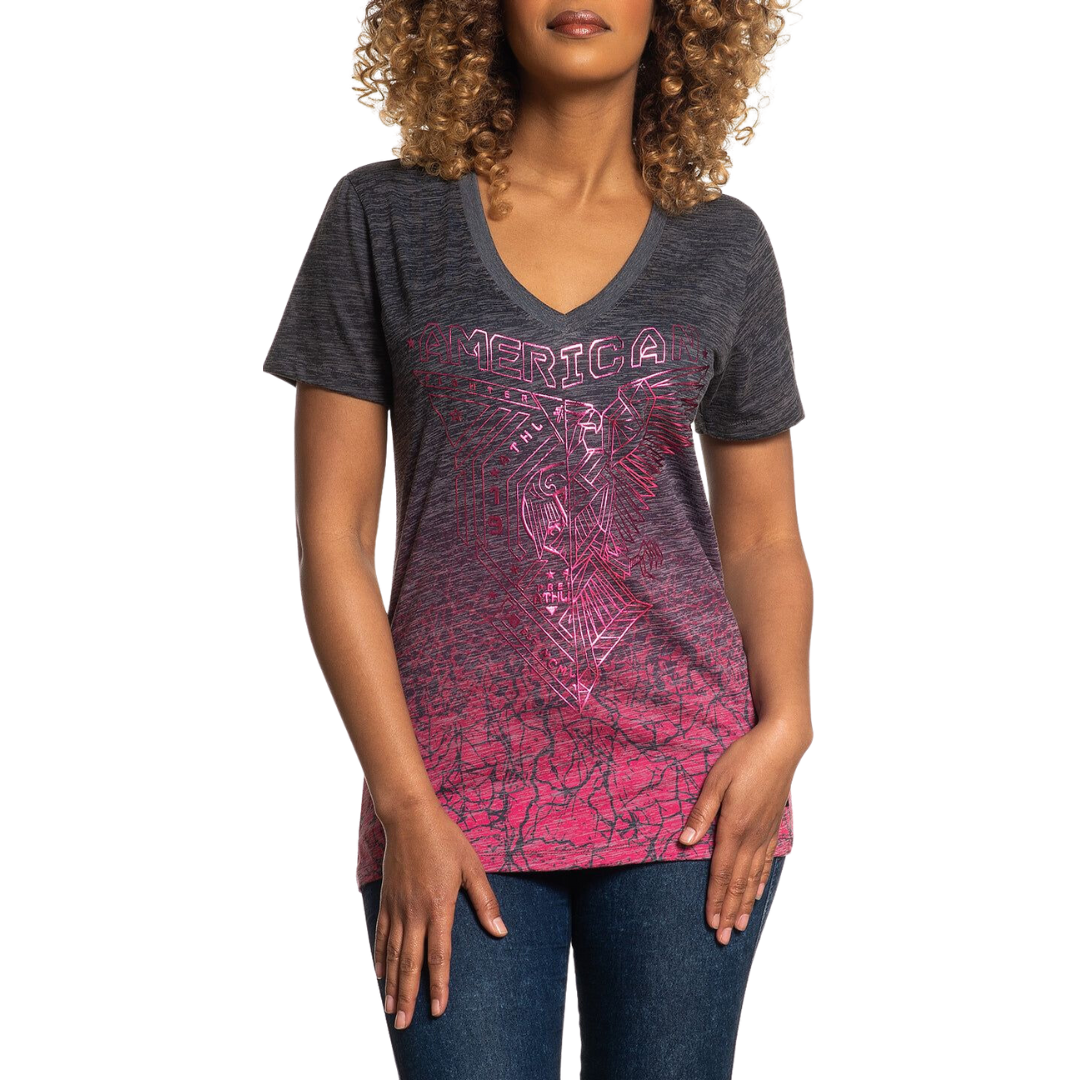 American Fighter Women's Hayward Neck Multicolor Tee Shirt