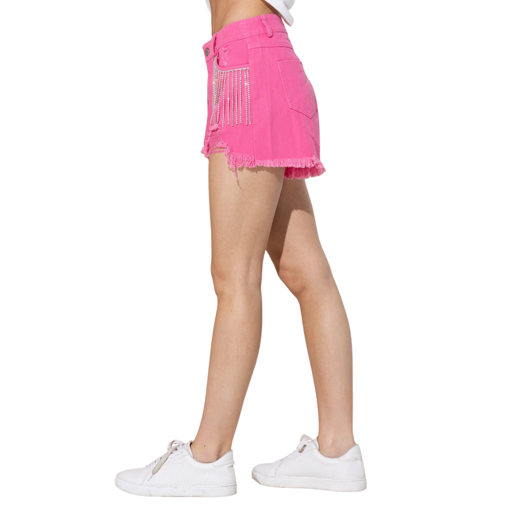 Blueb Women's Frayed Detail Bottom Pink Short