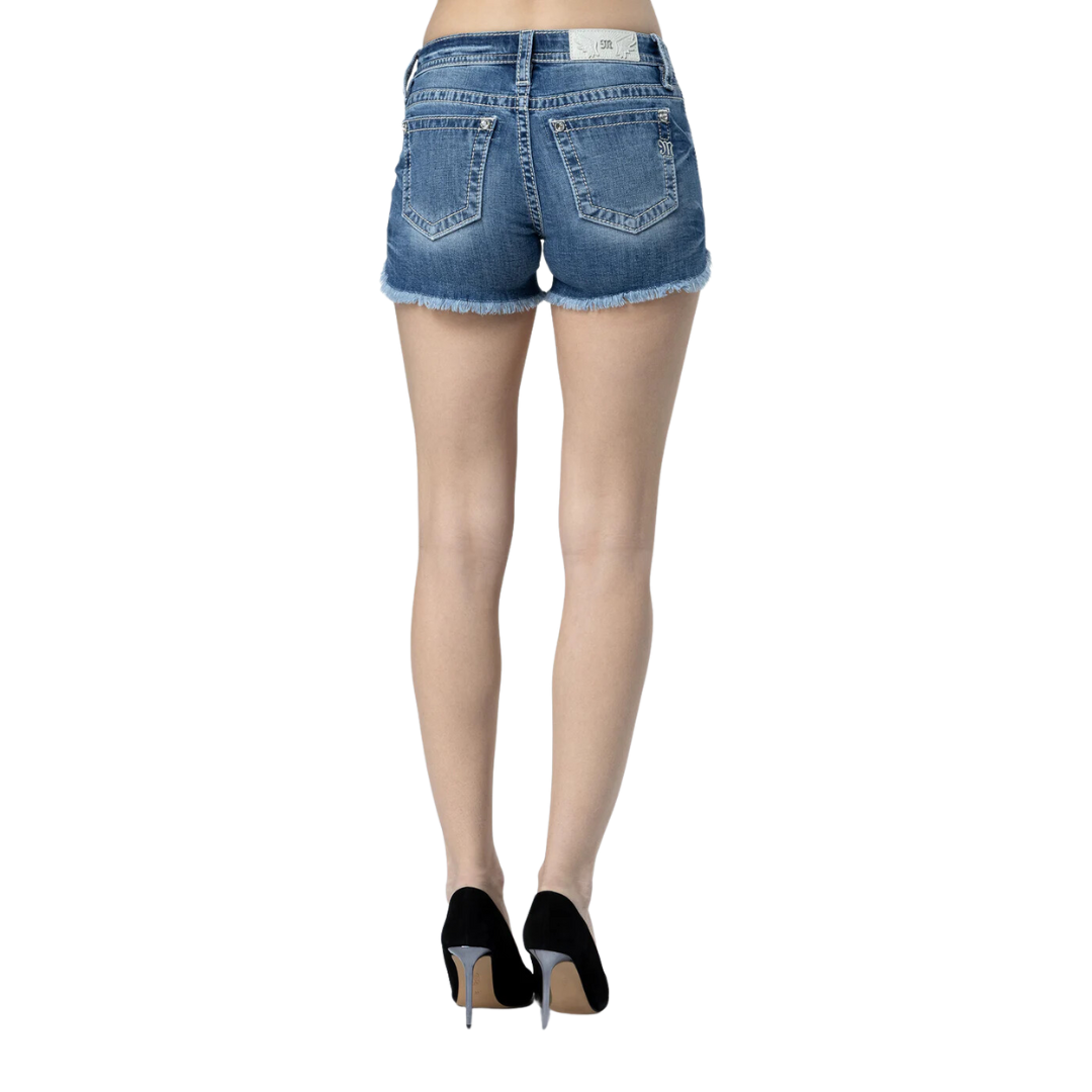 Miss Me Women's Criss Cross Sequin Medium Wash Shorts
