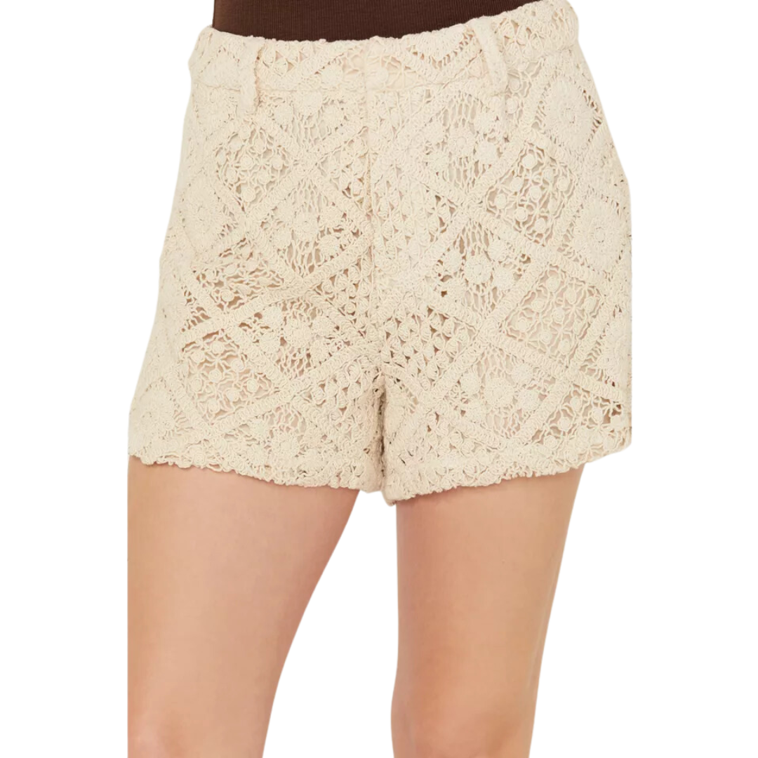 Miss Me Women's High Rise Crochet Beige Shorts