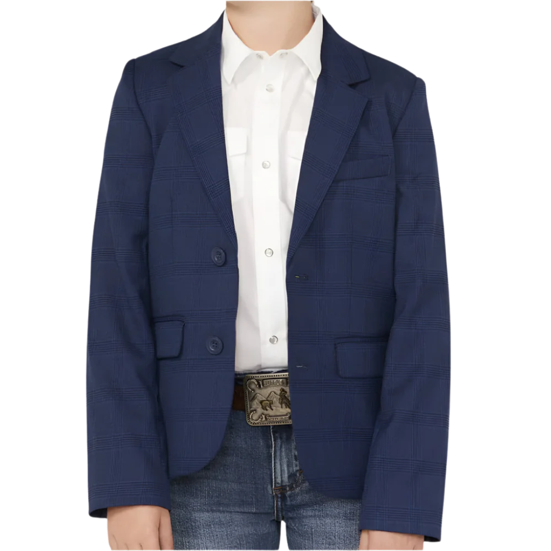 Rock & Roll Boy's Denim Plaid Print Navy Blazer