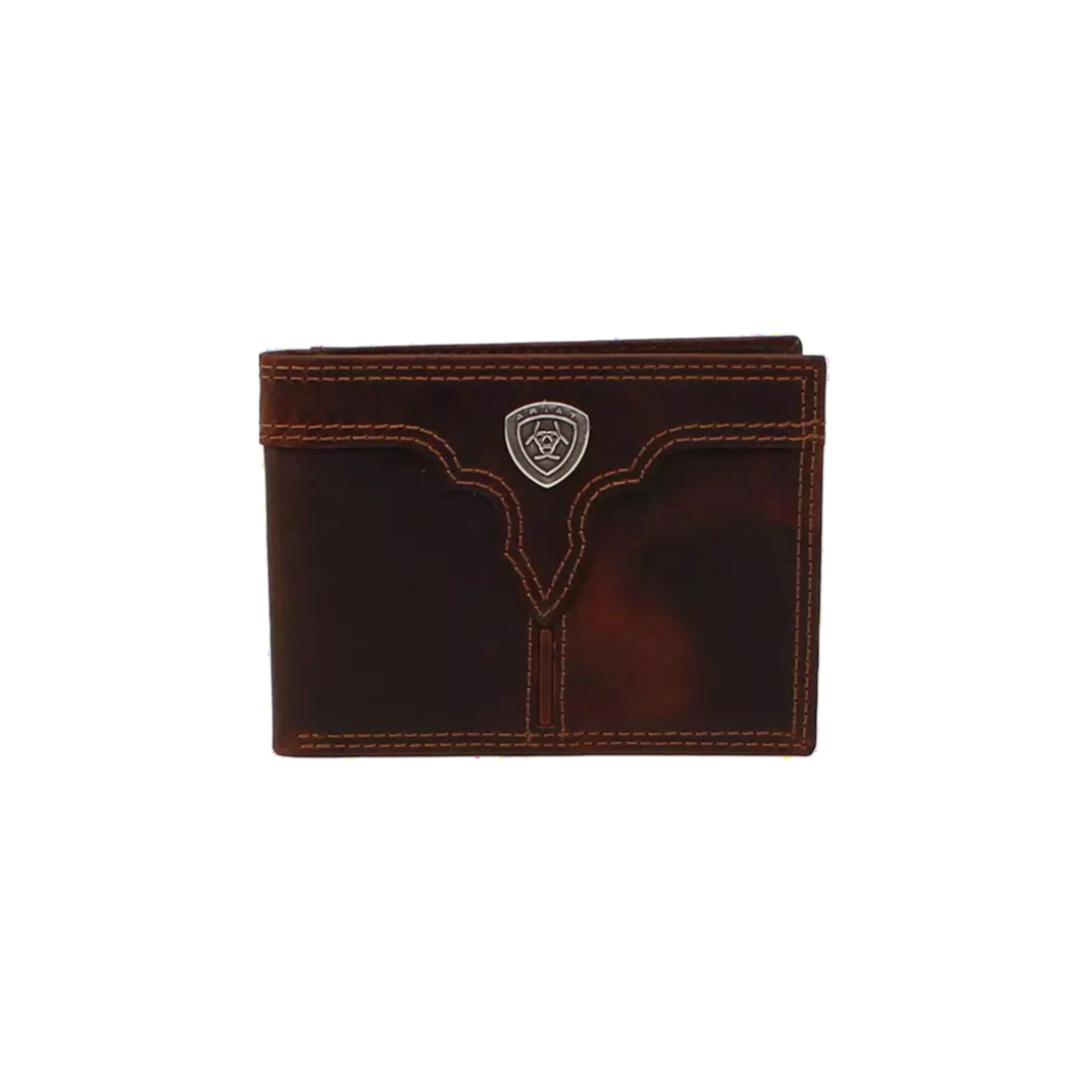 Ariat Men's Center Bump Shield Bifold Brown Wallet