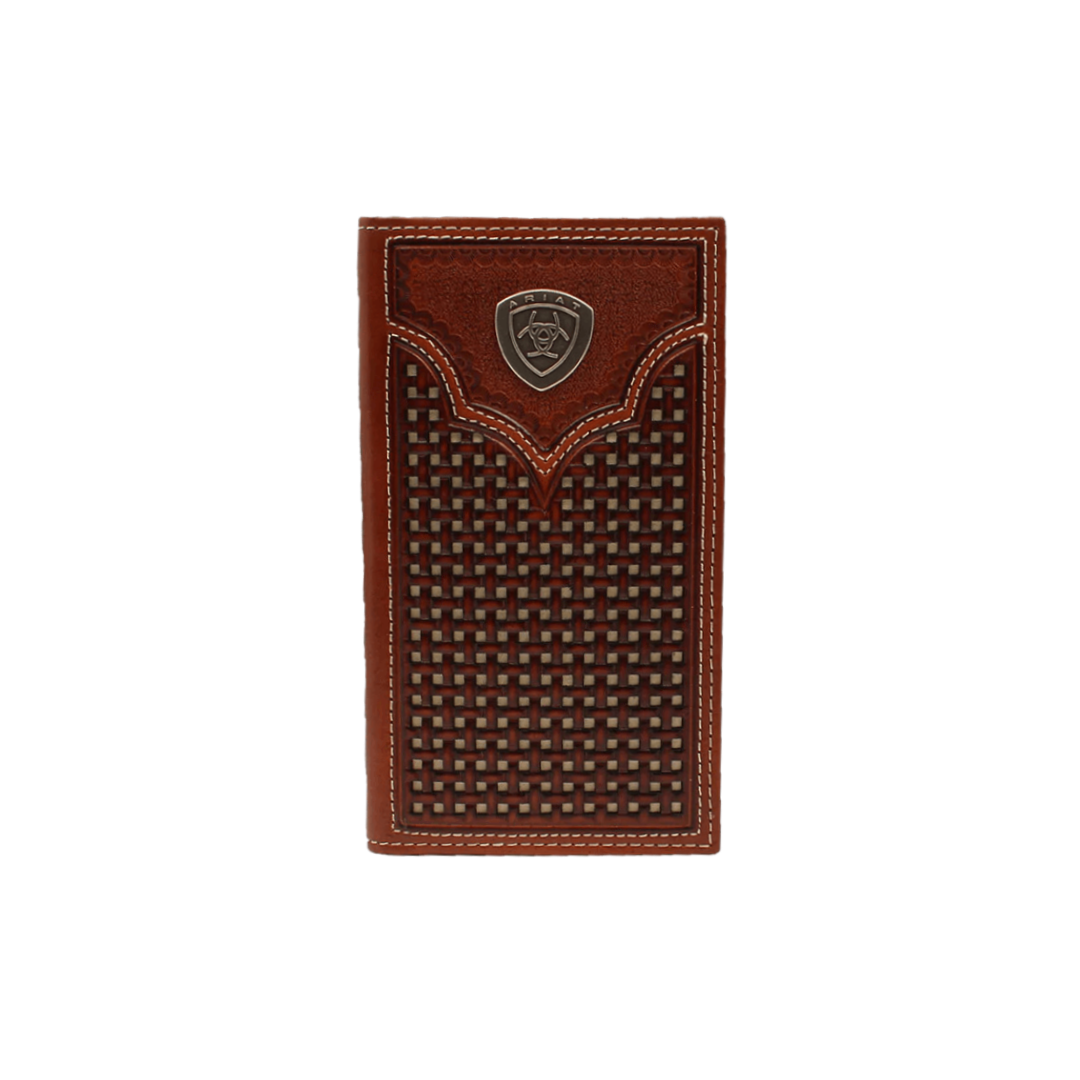 Ariat Men's Basket Weave Shield Concho Brown Wallet