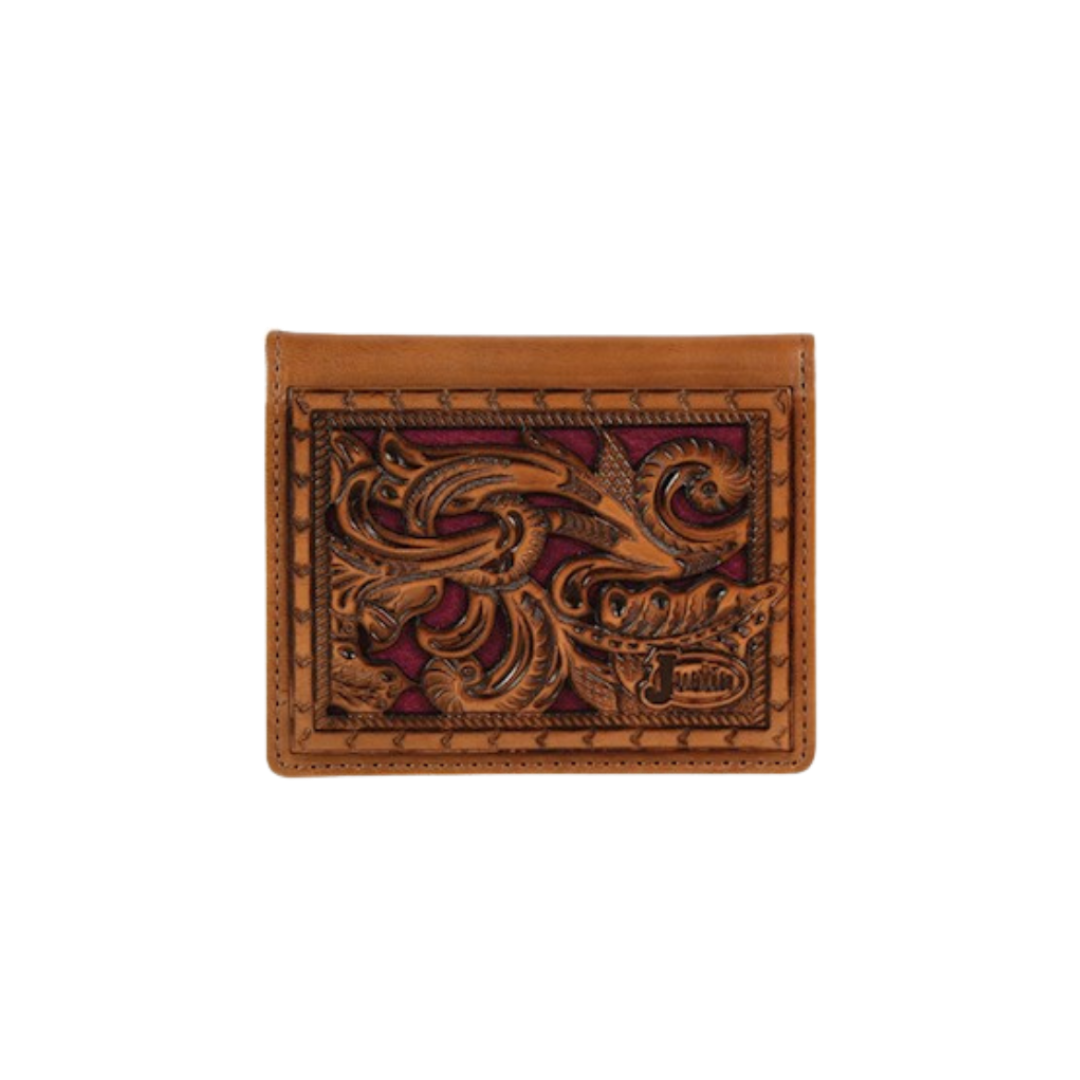 Justin Men's Front Pocket Bifold Inlay Maroon Wallet