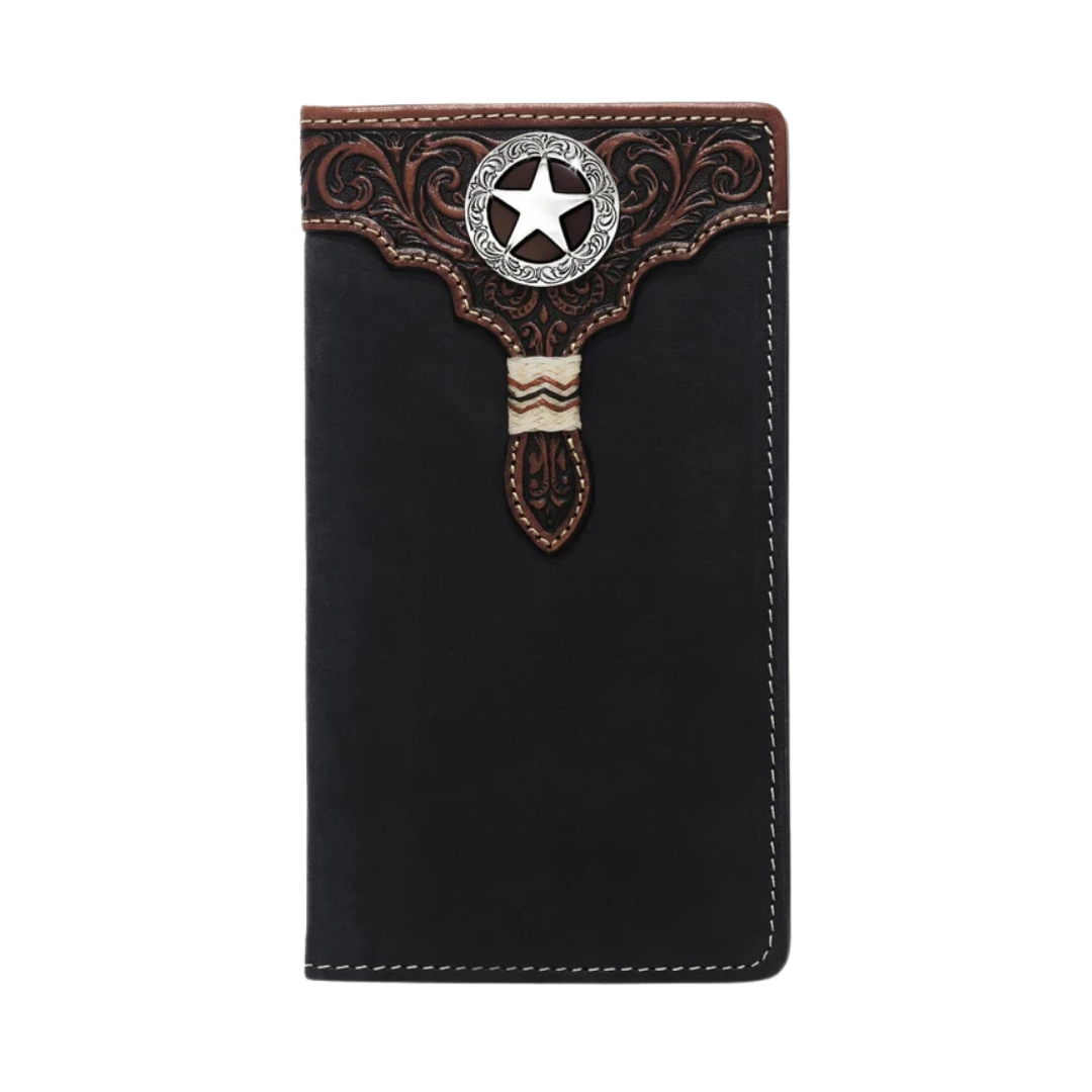 Tony Lama Men's Leather Checkbook Brown Wallet