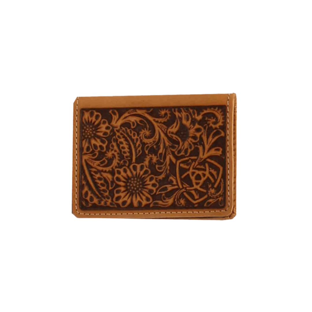 Ariat Men's Floral Embossed Bi Fold Light Brown Wallet