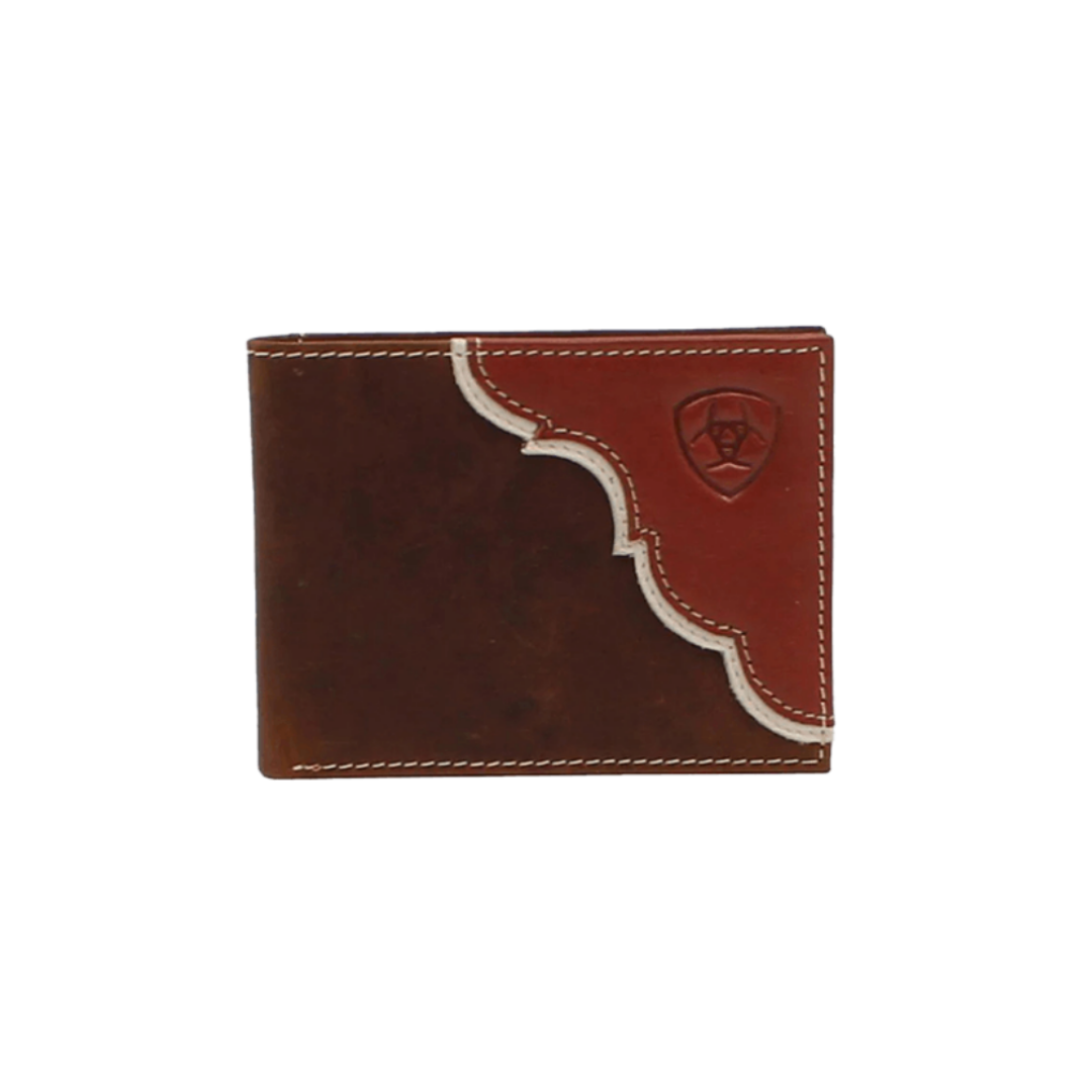 Ariat Men's Embossed Shield Logo Bifold Brown Wallet