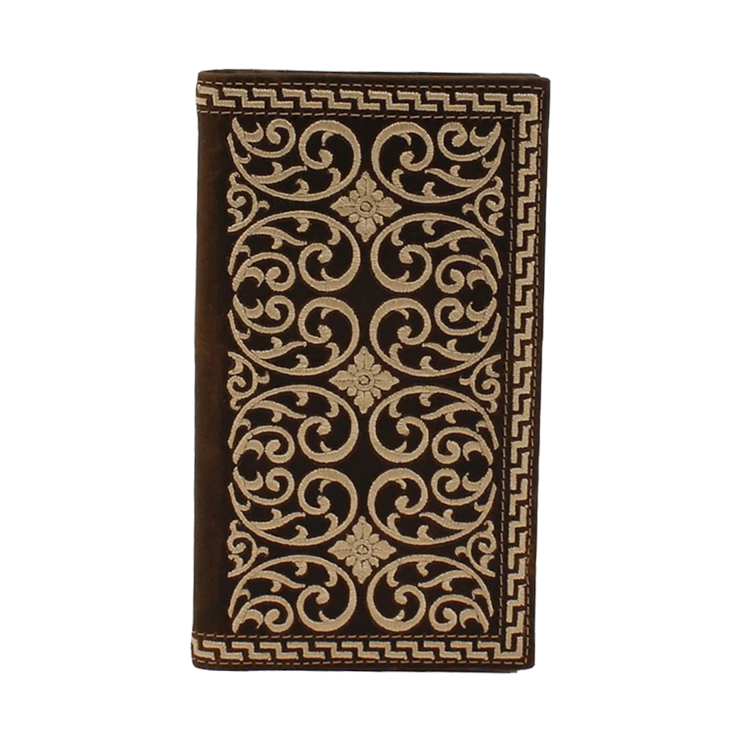 Nocona Men's Rodeo Leather Embroidered Brown Wallet
