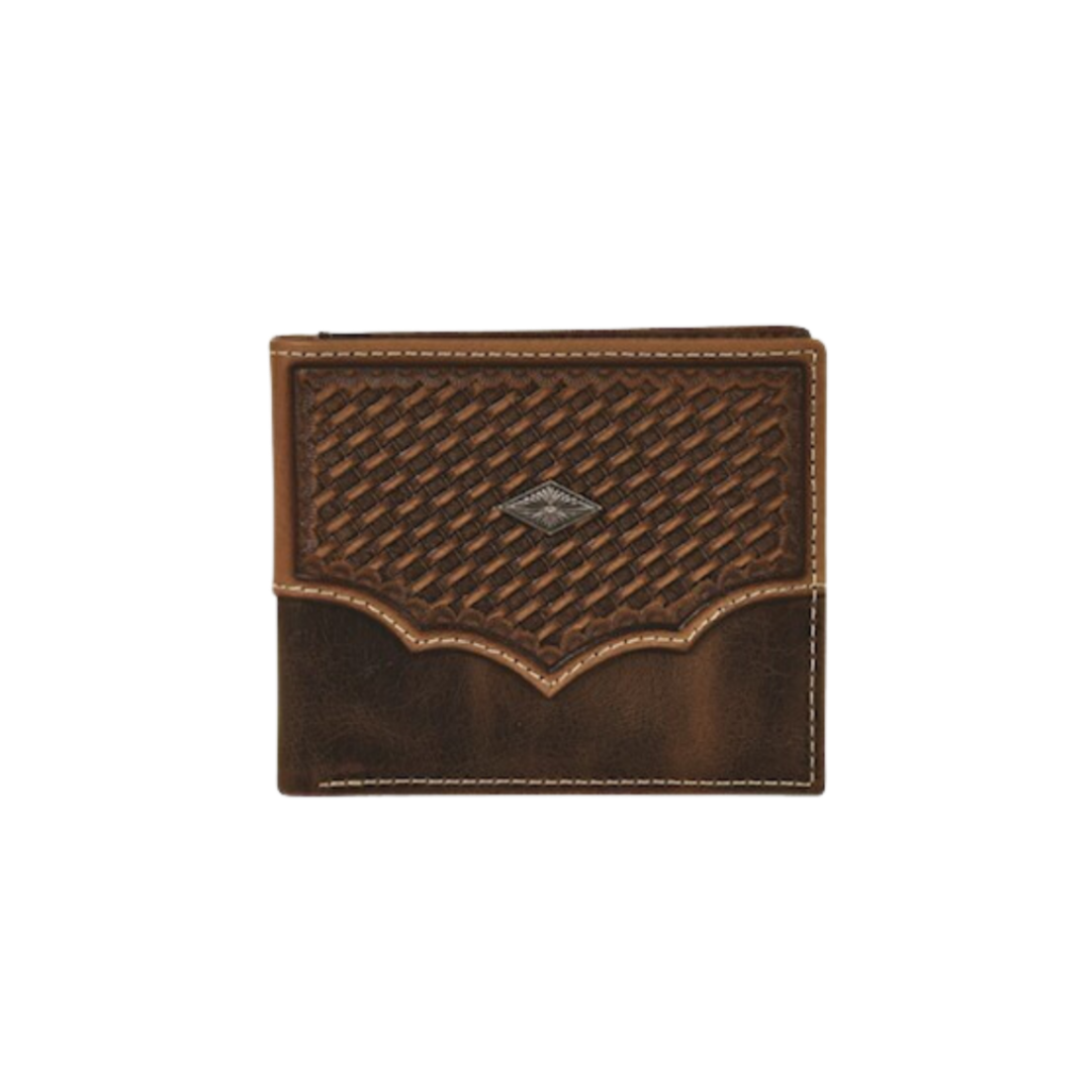 Hooey Men's Back Pocket Bifold Basket Weave Brown Wallet