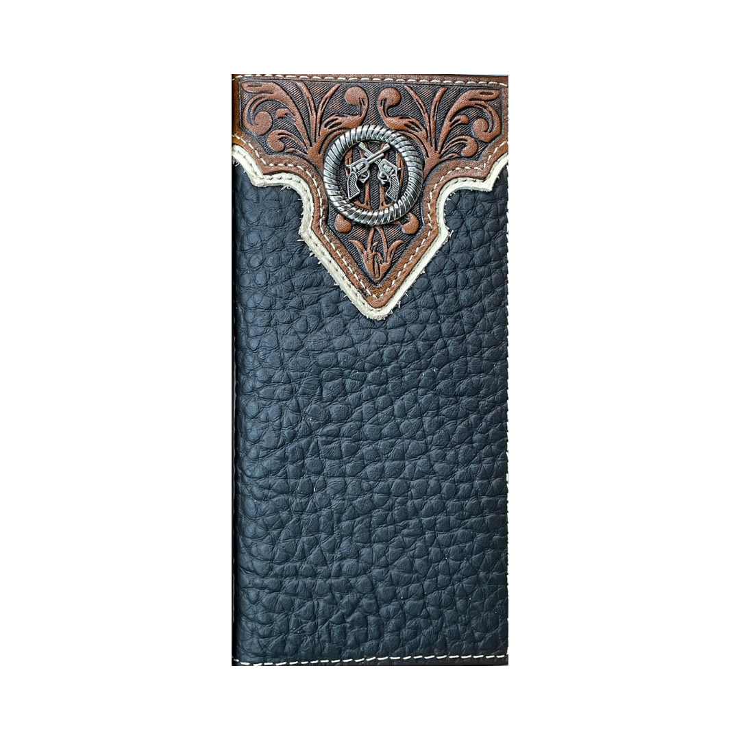 Top Notch Men's Black Floral Embossed Pistol Concho Wallet