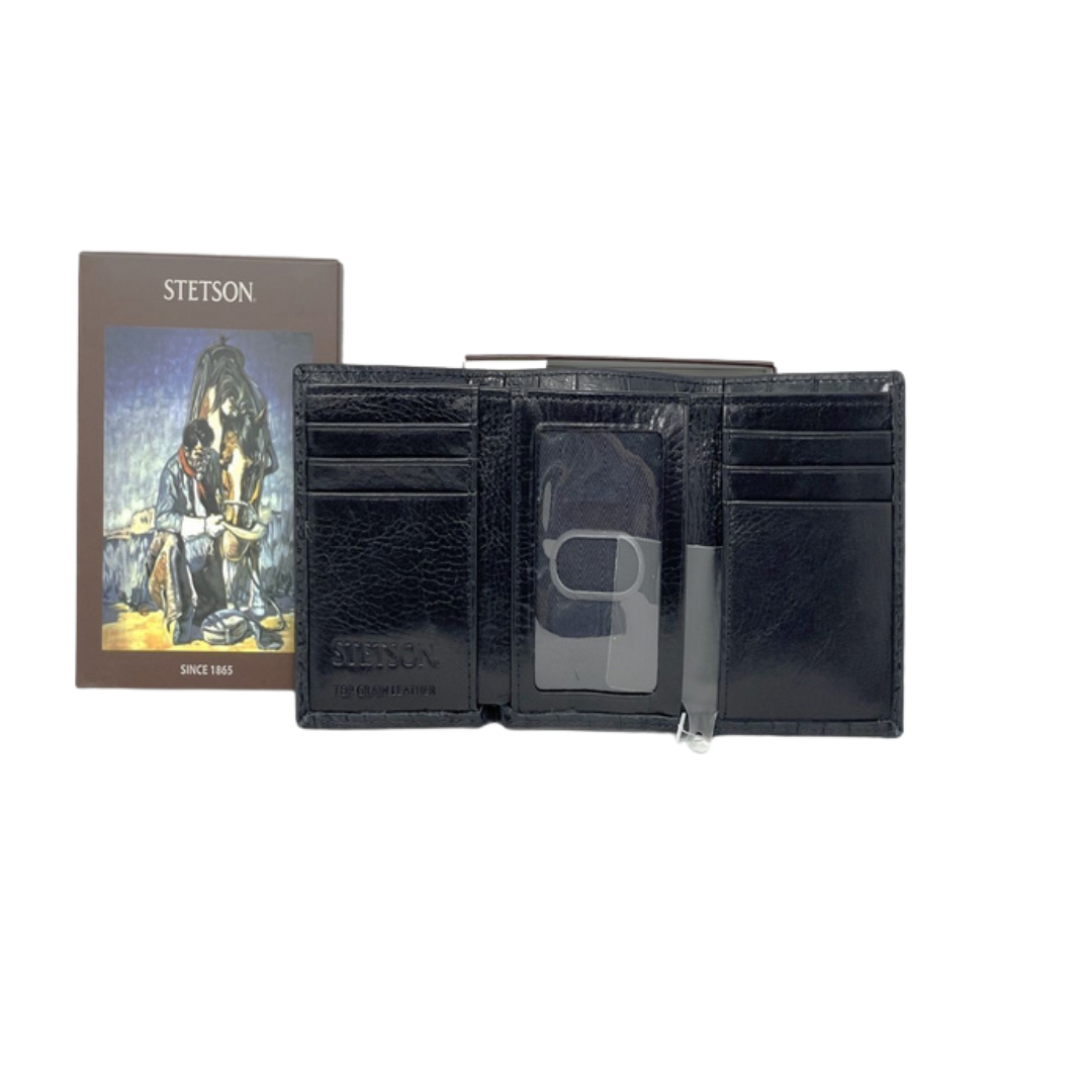Stetson Men's Crocodile Print Trifold Black Wallet