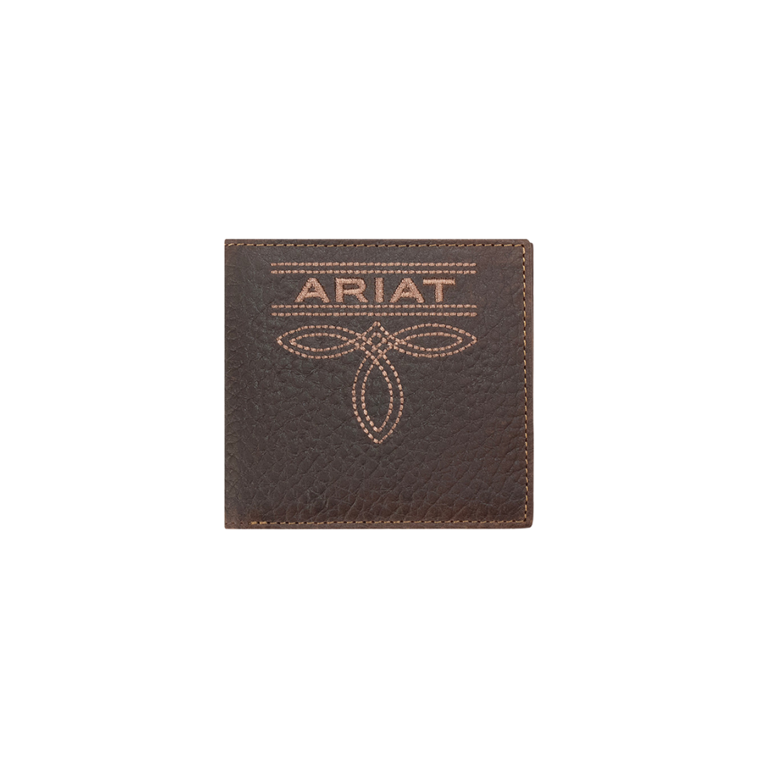 ARIAT Men's Bifold Wallet - Genuine Leather, Tan Brown, Multiple Card Slots & ID Window - View #8