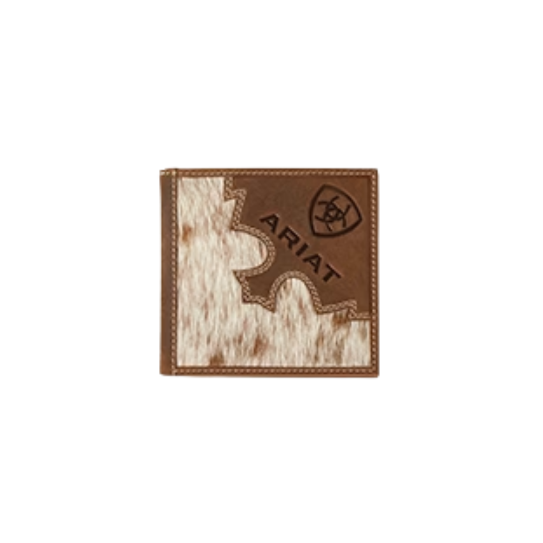 Ariat Men's Calf Hair Crazy Horse Bi Fold Brown Wallet