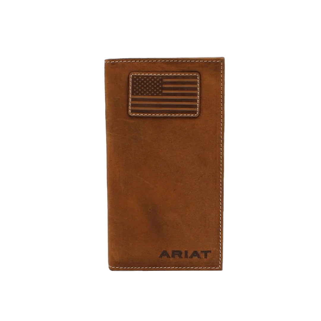 Ariat Men's Logo Flag Patch Rodeo Brown Wallet