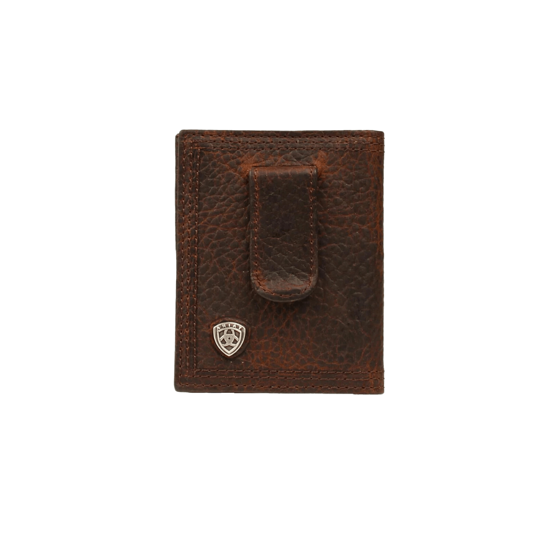 Ariat Men's Work Front Pocket Money Clip Bi Fold Dark Brown Wallet